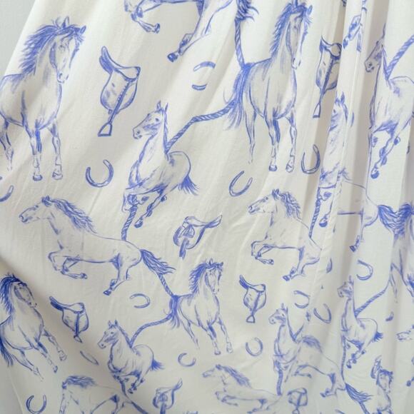 JessKae The Fox Group Quincy Horse Equestrian Midi Smocked Dress Blue Small - Picture 8 of 15